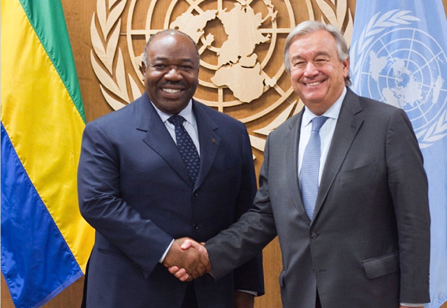 Le président Ali Bongo Ondimba et le secrétaire général de l'ONU, Antonio Guterres 